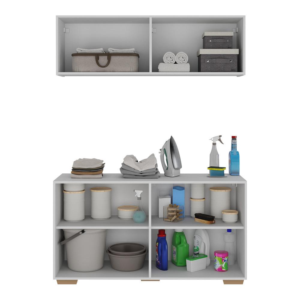 Conjunto Lavanderia Multiuso Armário Aéreo e Balcão 4 Portas Multimóveis MP5054 Branco/Natural