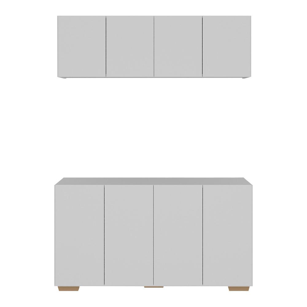 Conjunto Lavanderia Multiuso Armário Aéreo e Balcão 4 Portas Multimóveis MP5054 Branco/Natural
