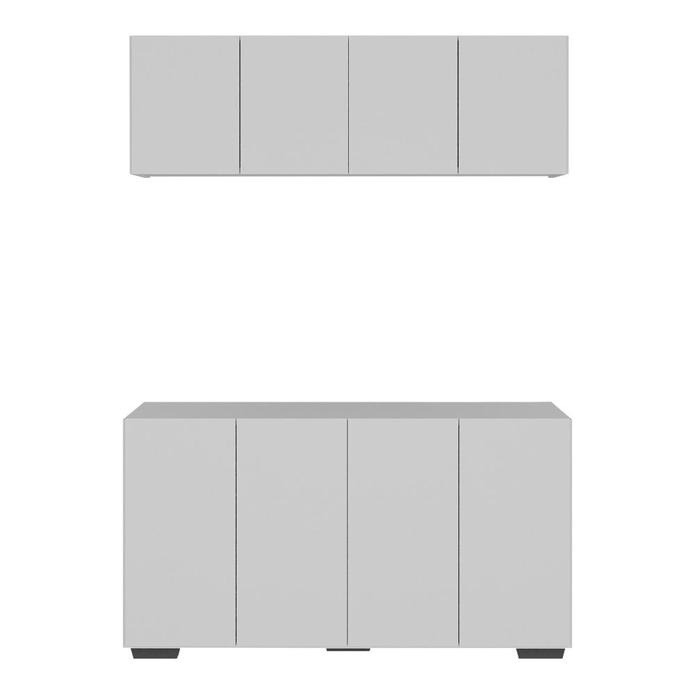Conjunto Lavanderia Multiuso Armário Aéreo e Balcão 4 Portas Multimóveis MP5054 Branco/Preto