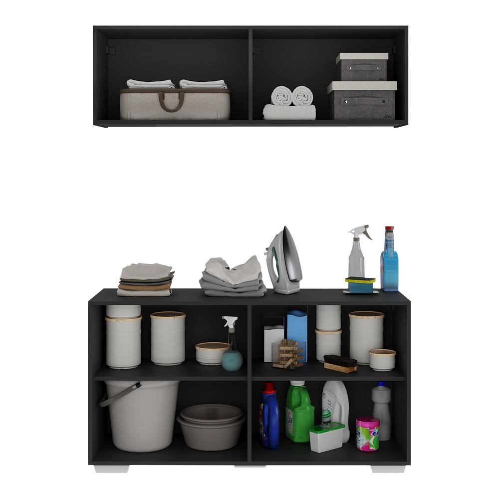 Conjunto Lavanderia Multiuso Armário Aéreo e Balcão 4 Portas Multimóveis MP5054 Preto/Branco