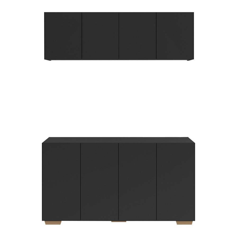 Conjunto Lavanderia Multiuso Armário Aéreo e Balcão 4 Portas Multimóveis MP5054 Preto/Natural