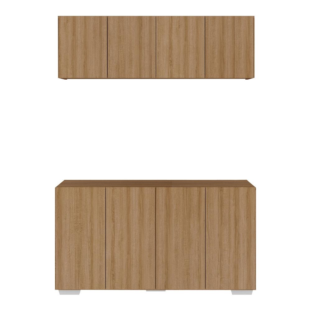 Conjunto Lavanderia Multiuso Armário Aéreo e Balcão 4 Portas Multimóveis MP5054 Rustic/Branco