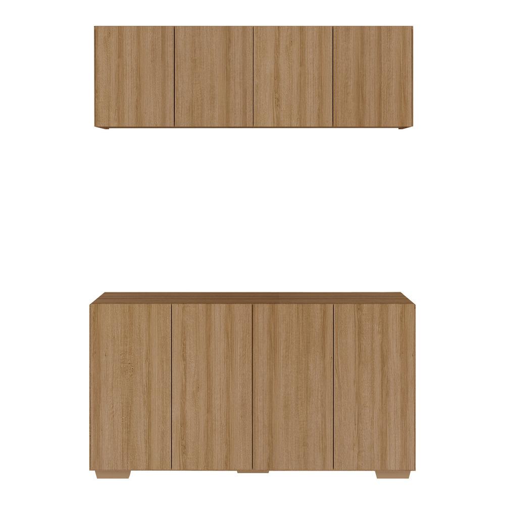 Conjunto Lavanderia Multiuso Armário Aéreo e Balcão 4 Portas Multimóveis MP5054 Rustic/Natural