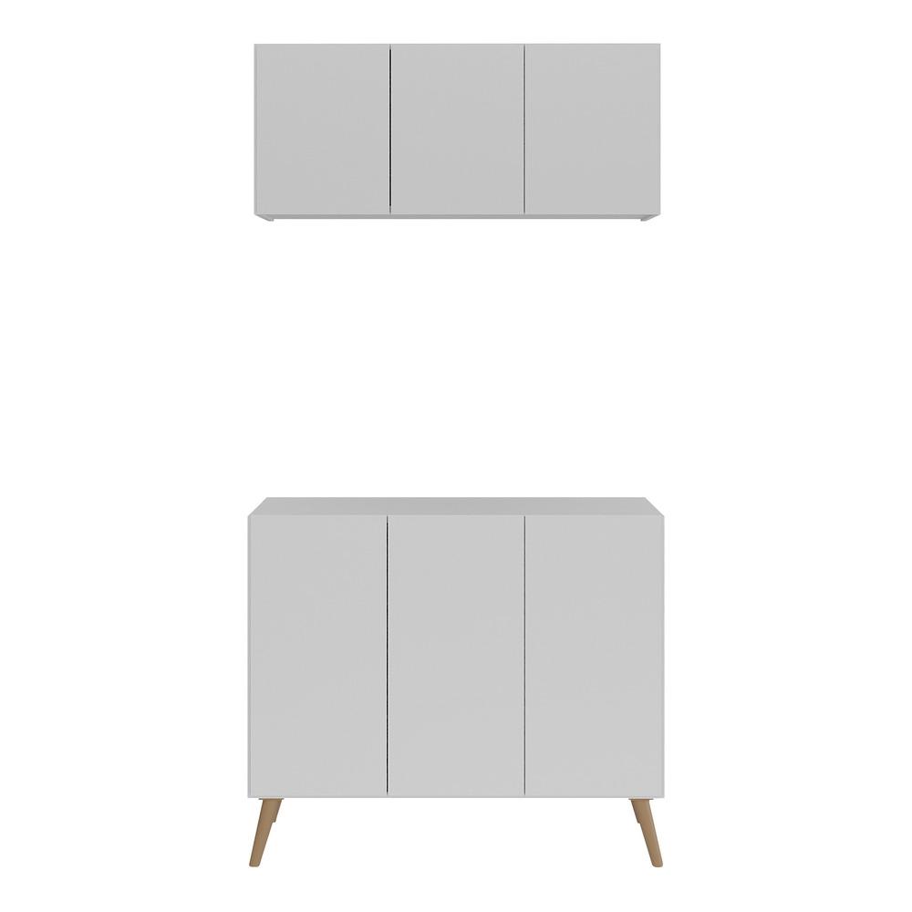 Conjunto Lavanderia Retrô Multiuso Armário Aéreo e Balcão 3 Portas Multimóveis MP5050 Branco/Natural