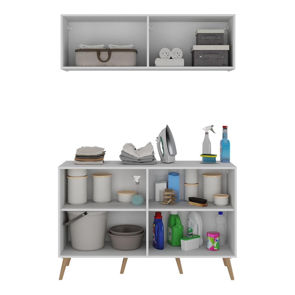Conjunto Lavanderia Retrô Multiuso Armário Aéreo e Balcão 4 Portas Multimóveis MP5053 Branco/Natural