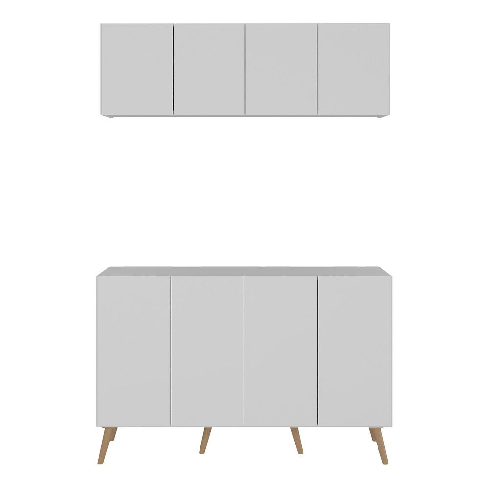 Conjunto Lavanderia Retrô Multiuso Armário Aéreo e Balcão 4 Portas Multimóveis MP5053 Branco/Natural