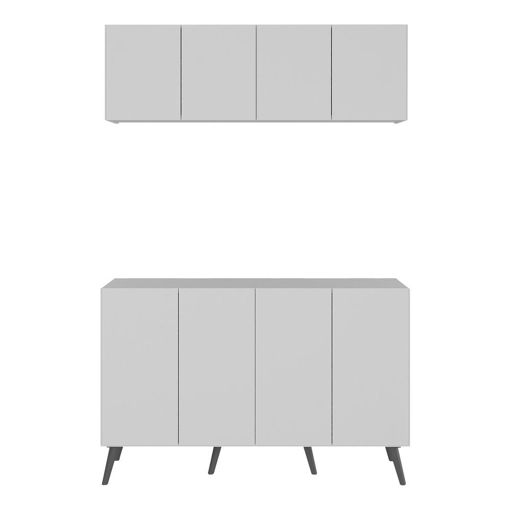 Conjunto Lavanderia Retrô Multiuso Armário Aéreo e Balcão 4 Portas Multimóveis MP5053 Branco/Preto