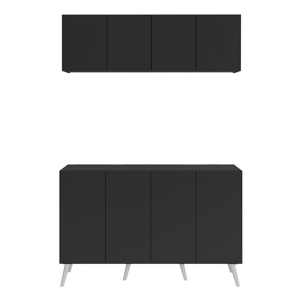 Conjunto Lavanderia Retrô Multiuso Armário Aéreo e Balcão 4 Portas Multimóveis MP5053 Preto/Branco