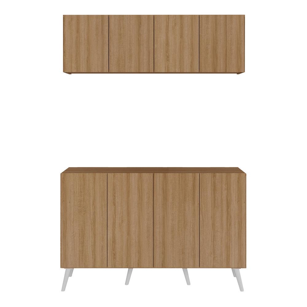 Conjunto Lavanderia Retrô Multiuso Armário Aéreo e Balcão 4 Portas Multimóveis MP5053 Rustic/Branco