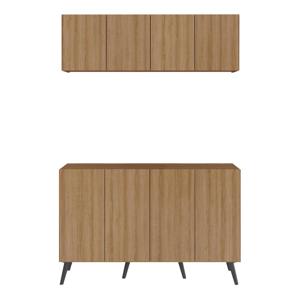 Conjunto Lavanderia Retrô Multiuso Armário Aéreo e Balcão 4 Portas Multimóveis MP5053 Rustic/Preto