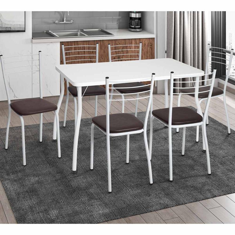 Conjunto Mesa de Jantar 115cm com 6 Cadeiras Multimóveis CR50137 Branco/Marrom
