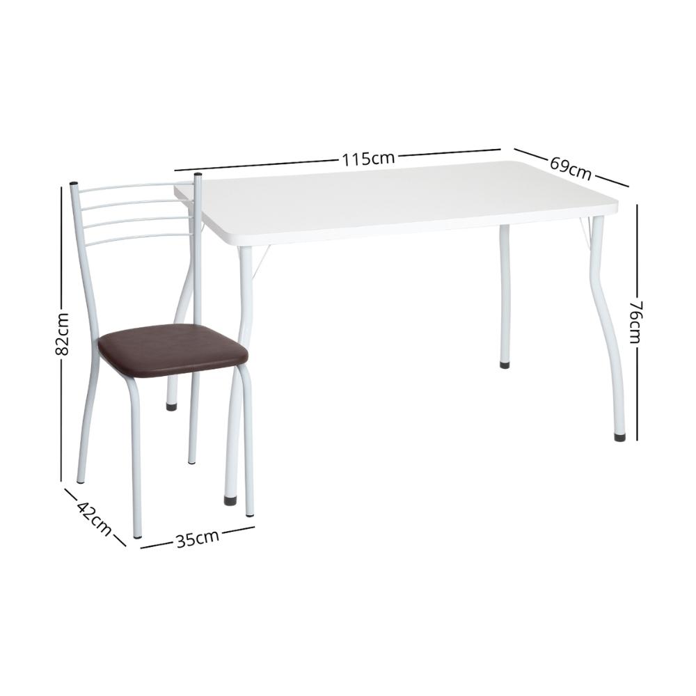 Conjunto Mesa de Jantar 115cm com 6 Cadeiras Multimóveis CR50137 Branco/Marrom