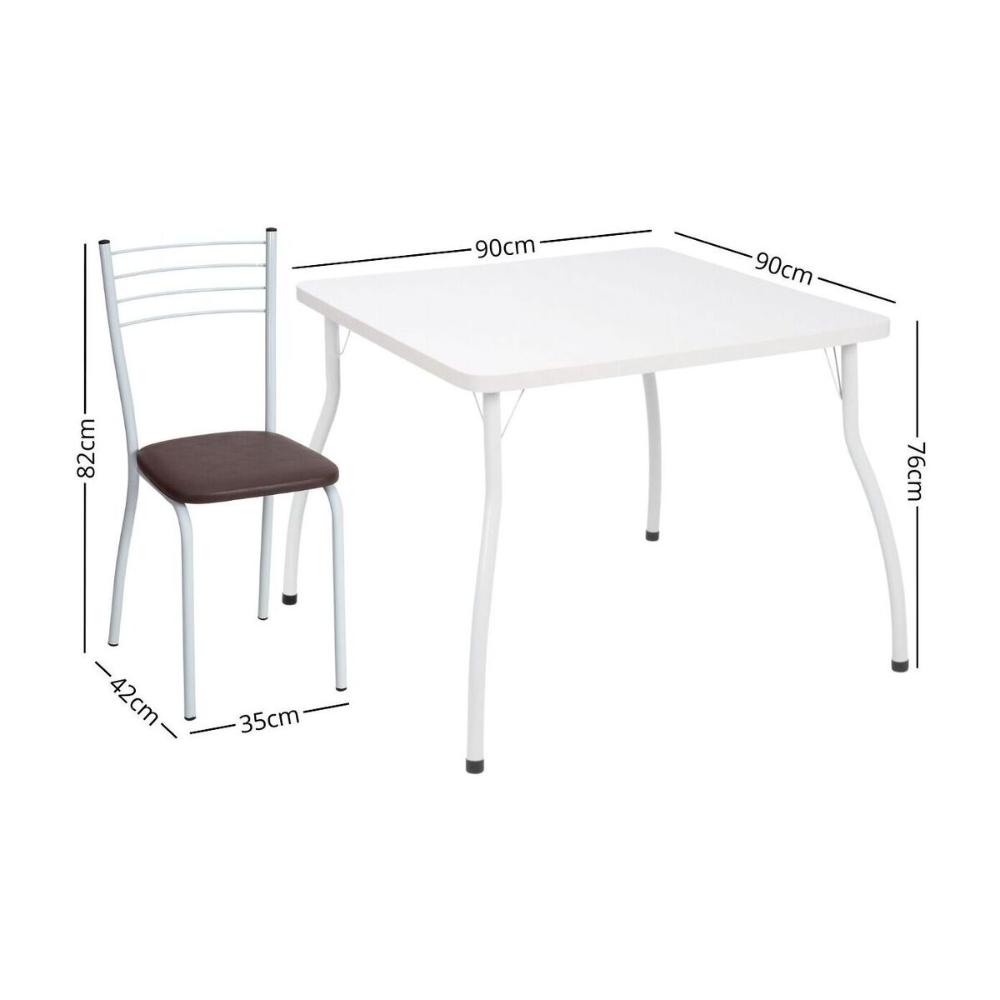 Conjunto Mesa de Jantar 90cm com 4 Cadeiras Multimóveis CR50134 Branco/Marrom