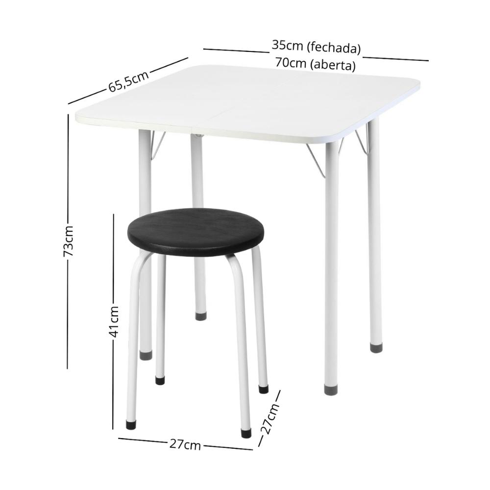 Conjunto Mesa de Jantar Dobrável 65,5cm com 4 Banquetas Multimóveis CR50141 Branco/Preto