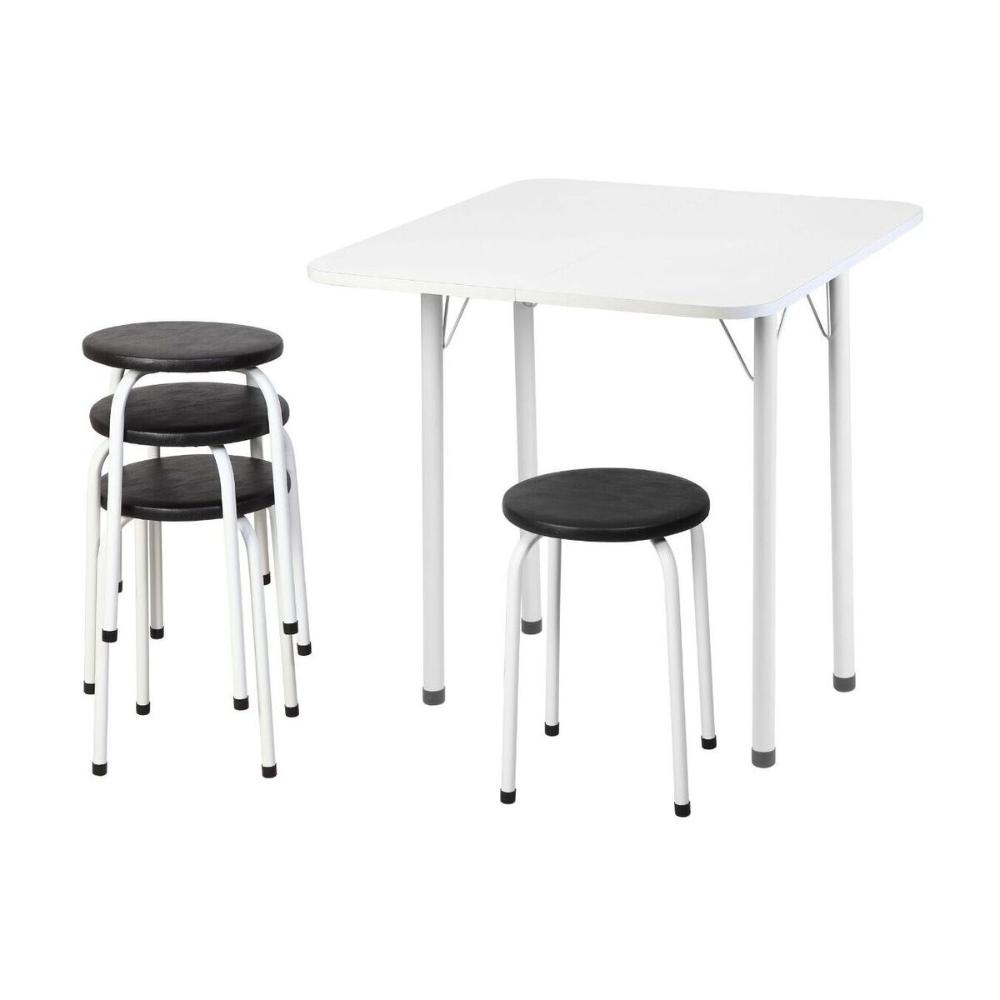 Conjunto Mesa de Jantar Dobrável 65,5cm com 4 Banquetas Multimóveis CR50141 Branco/Preto
