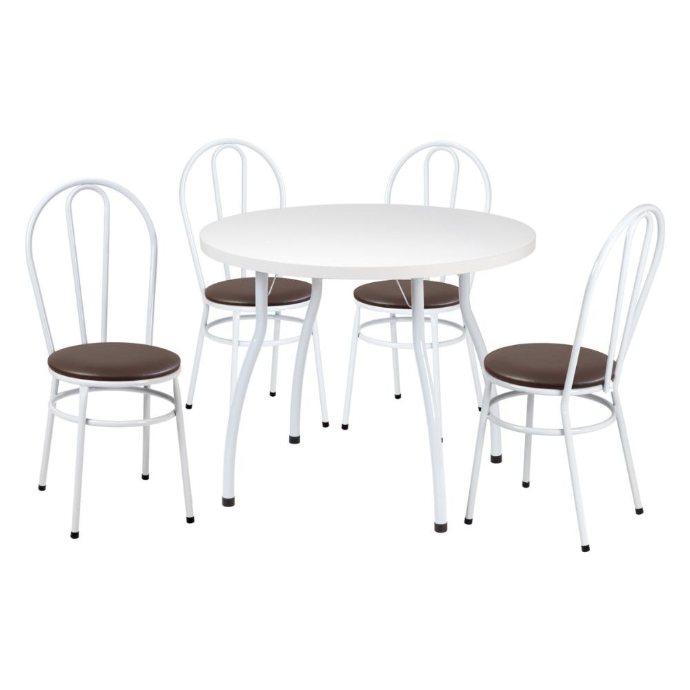 Conjunto Mesa de Jantar Redonda 90cm com 4 Cadeiras Multimóveis CR50135 Branco/Marrom