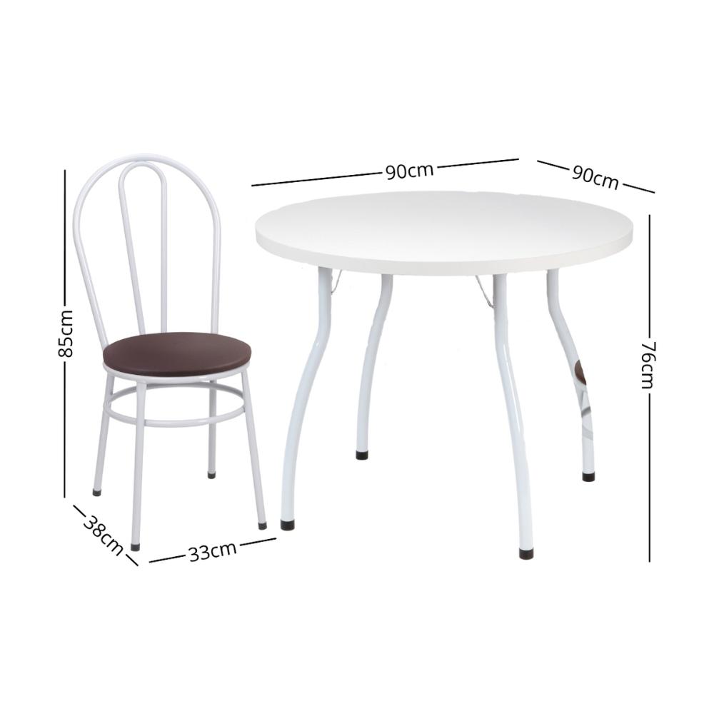 Conjunto Mesa de Jantar Redonda 90cm com 4 Cadeiras Multimóveis CR50135 Branco/Marrom