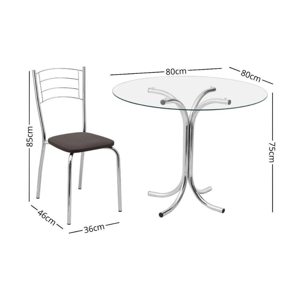 Conjunto Mesa de Jantar Redonda com Vidro 80cm com 4 Cadeiras Multimóveis CR50138 Marrom