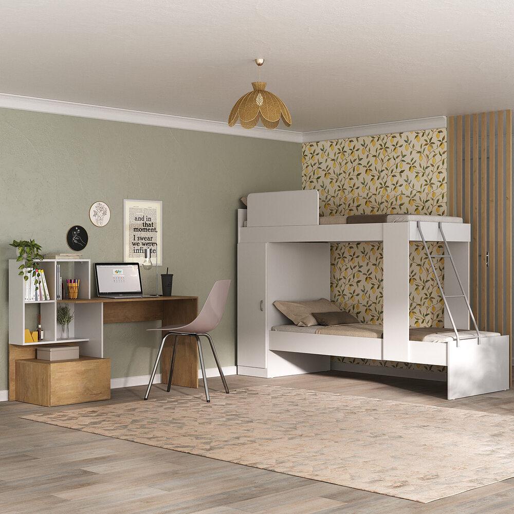 Conjunto Quarto Beliche com Escrivaninha Multimóveis MP4125 Branco/Rustic
