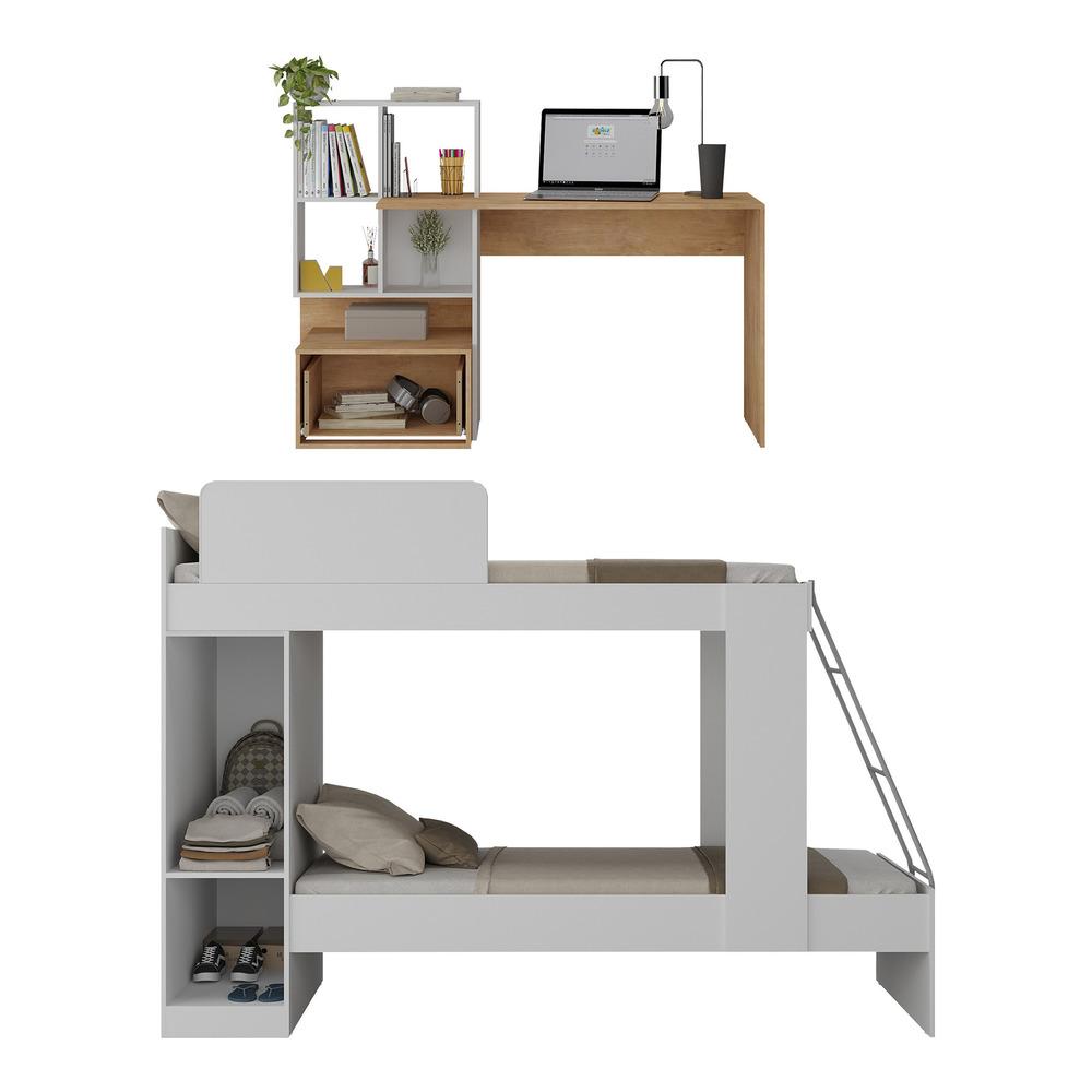 Conjunto Quarto Beliche com Escrivaninha Multimóveis MP4125 Branco/Rustic