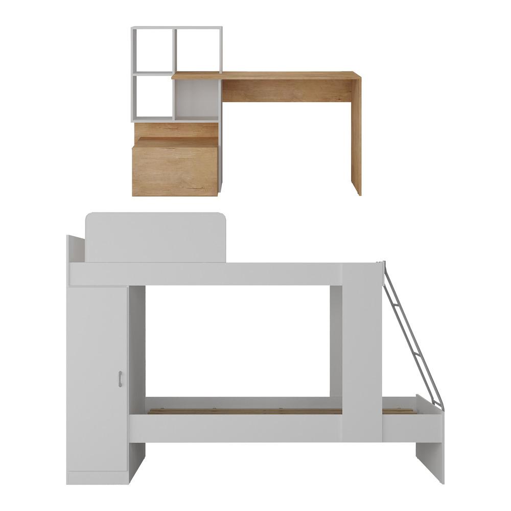 Conjunto Quarto Beliche com Escrivaninha Multimóveis MP4125 Branco/Rustic