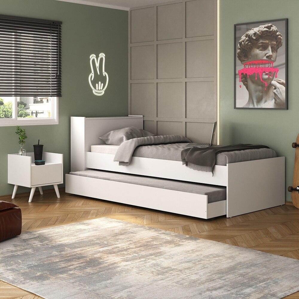 Conjunto Quarto Bicama com Baú e Mesa de Cabeceira Retrô Multimóveis MP4120 Branco