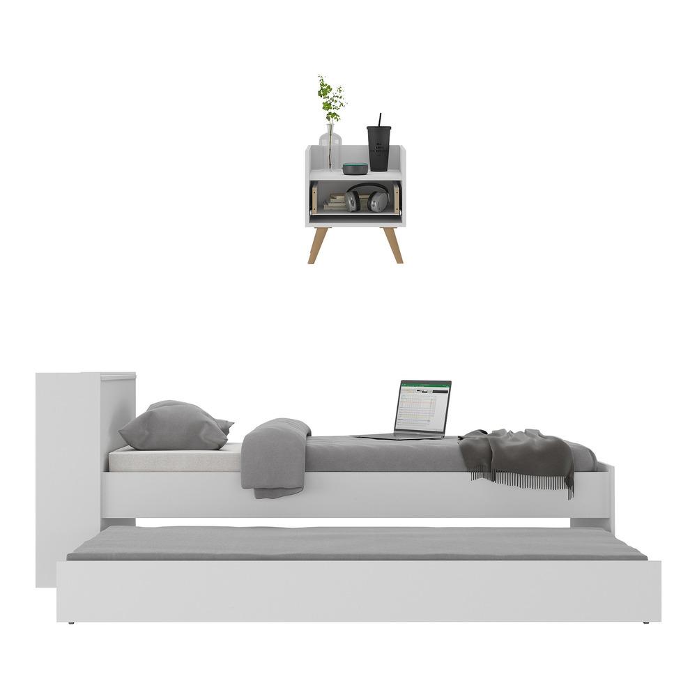 Conjunto Quarto Bicama com Baú e Mesa de Cabeceira Retrô Multimóveis MP4120 Branco/Natural