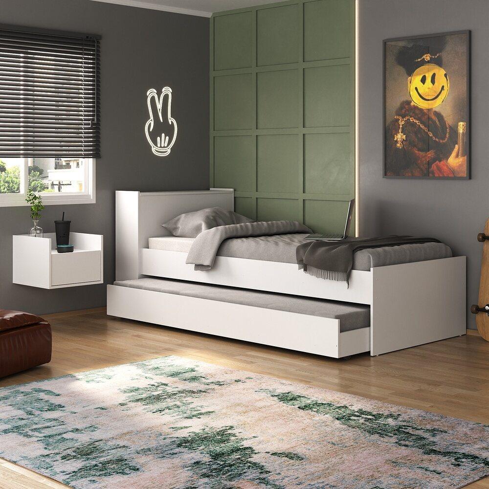 Conjunto Quarto Bicama com Baú e Mesa de Cabeceira Suspensa Multimóveis MP4119 Branco