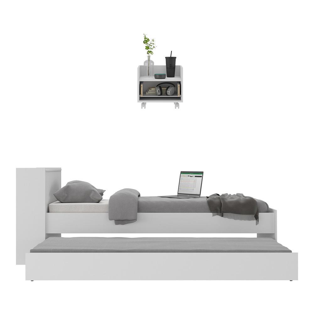 Conjunto Quarto Bicama com Baú e Mesa de Cabeceira com Rodízios Multimóveis MP4121 Branco