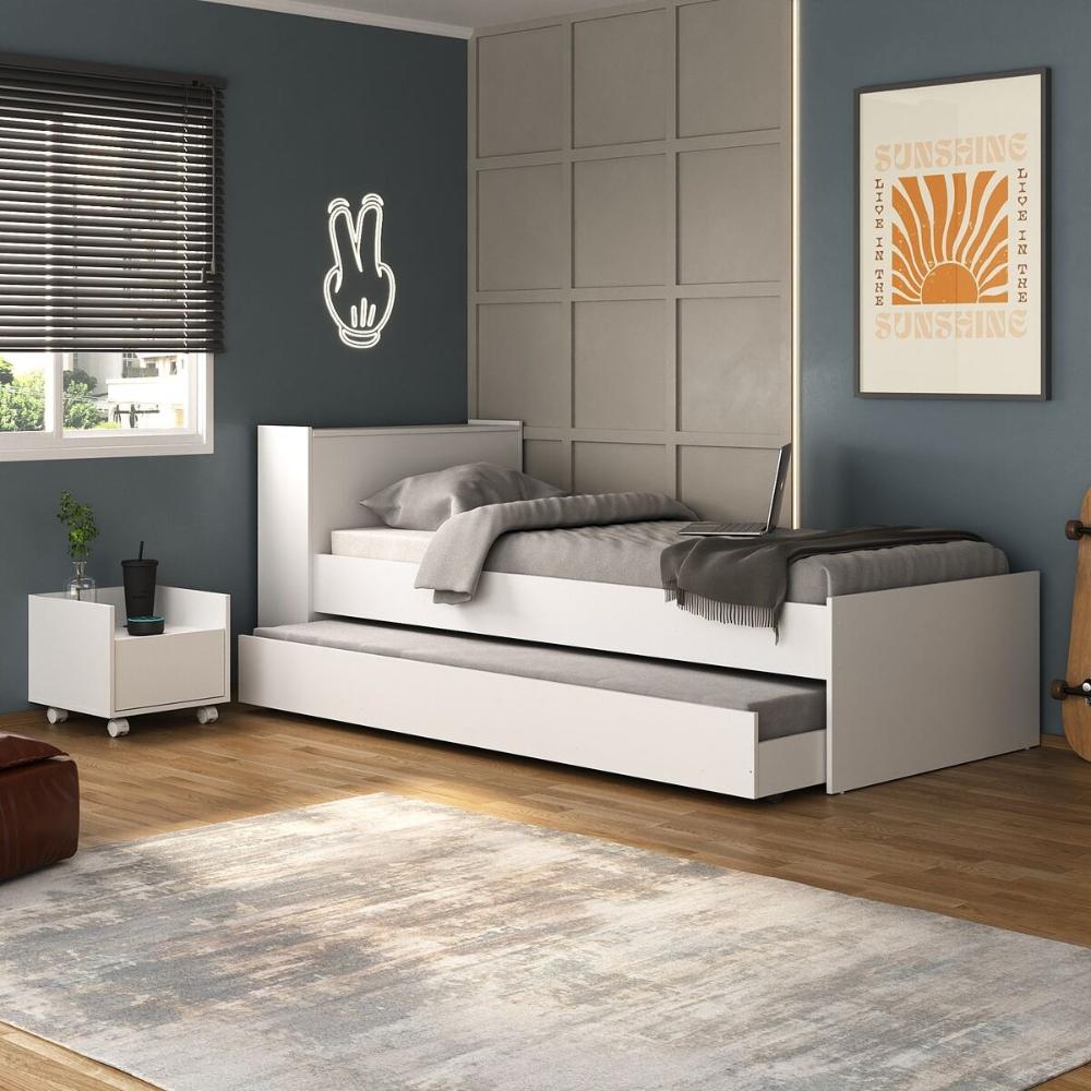 Conjunto Quarto Bicama com Colchão e Baú/Mesa de Cabeceira Multimóveis MP4223 Branco