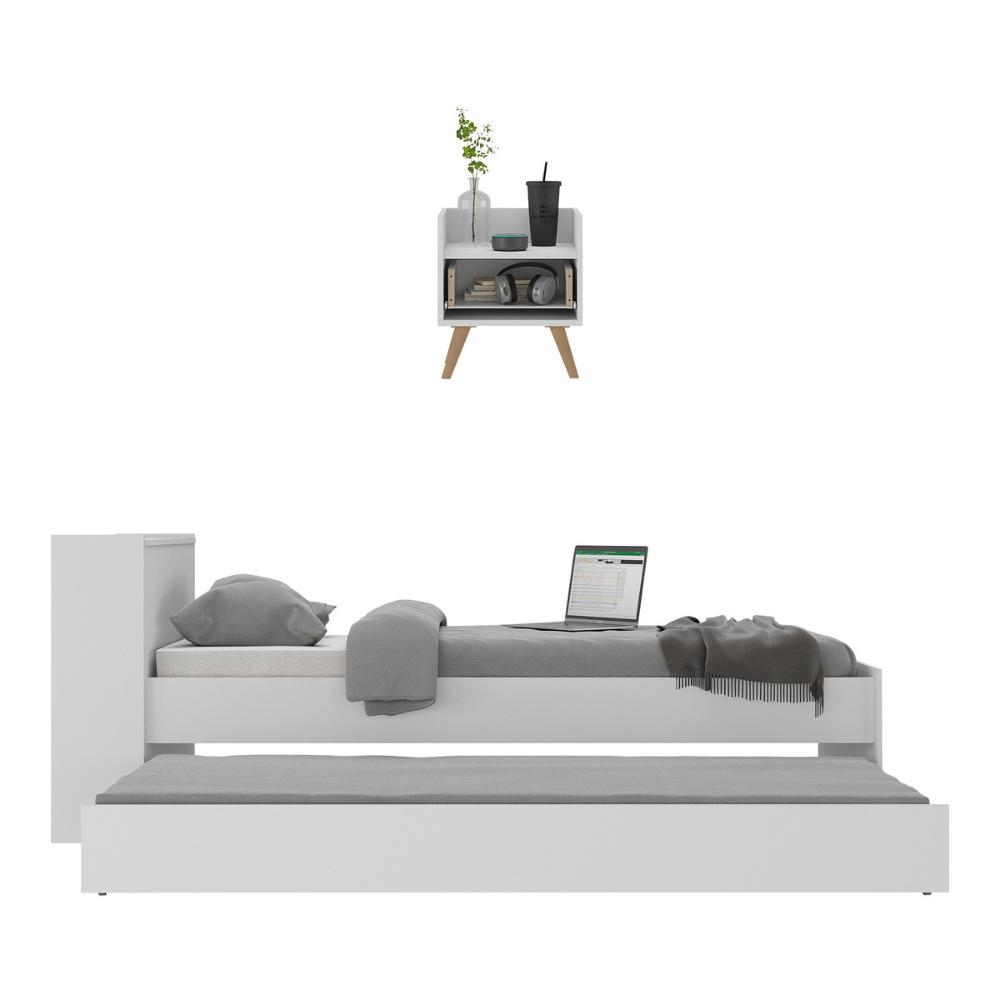 Conjunto Quarto Bicama com Colchão e Baú/Mesa de Cabeceira Retrô Multimóveis MP4222 Branco/Natural