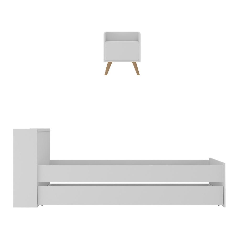 Conjunto Quarto Bicama com Colchão e Baú/Mesa de Cabeceira Retrô Multimóveis MP4222 Branco/Natural