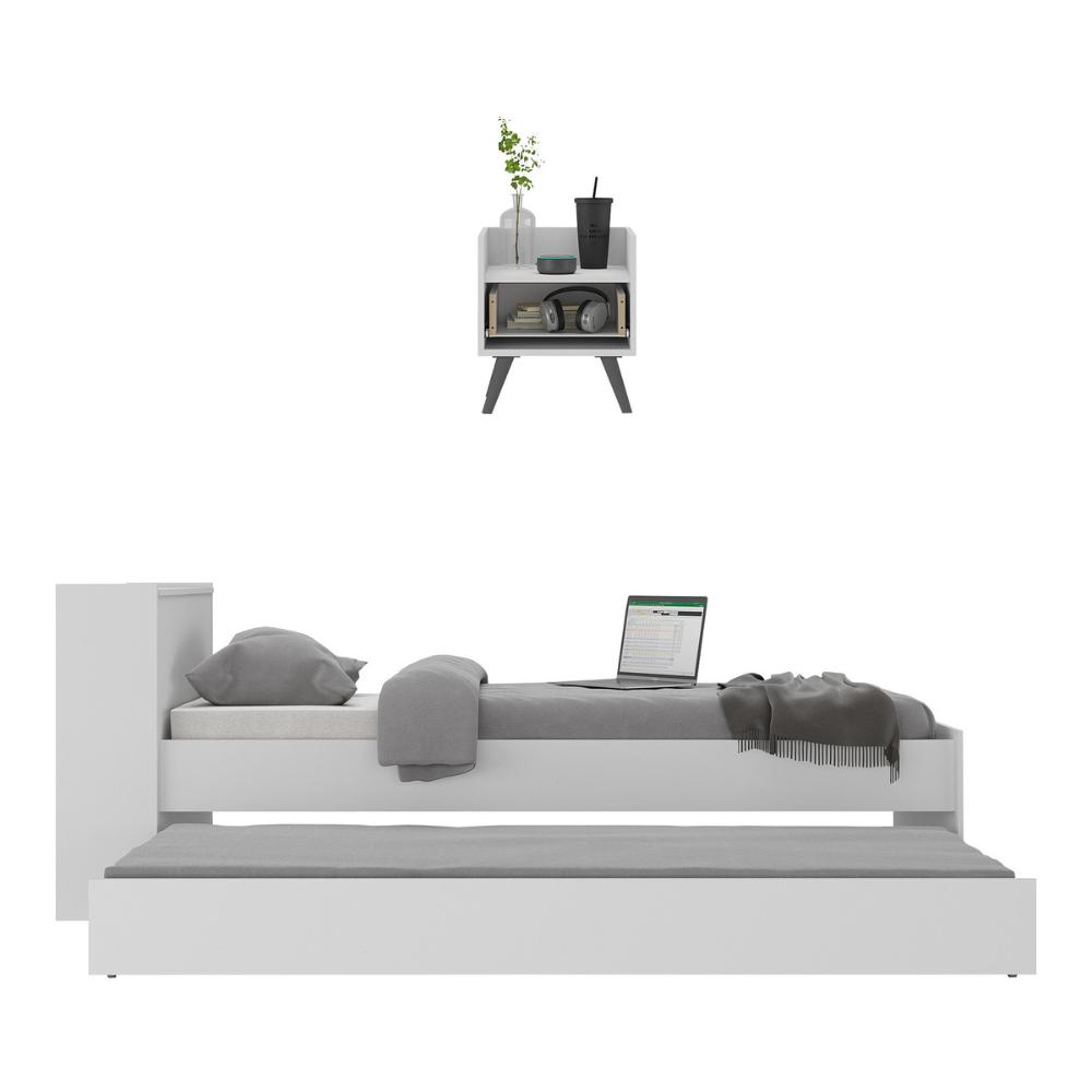 Conjunto Quarto Bicama com Colchão e Baú/Mesa de Cabeceira Retrô Multimóveis MP4222 Branco/Preto