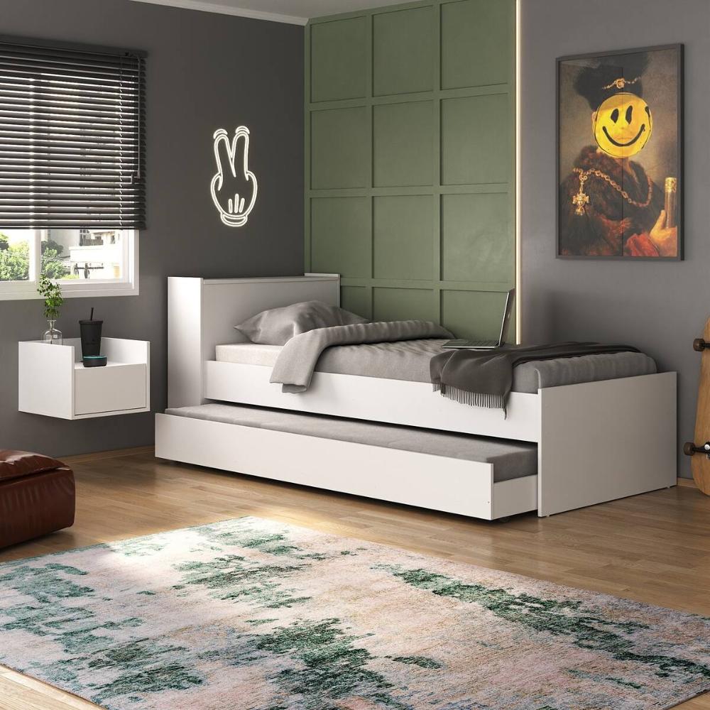 Conjunto Quarto Bicama com Colchão e Baú/Mesa de Cabeceira Suspensa Multimóveis MP4221 Branco