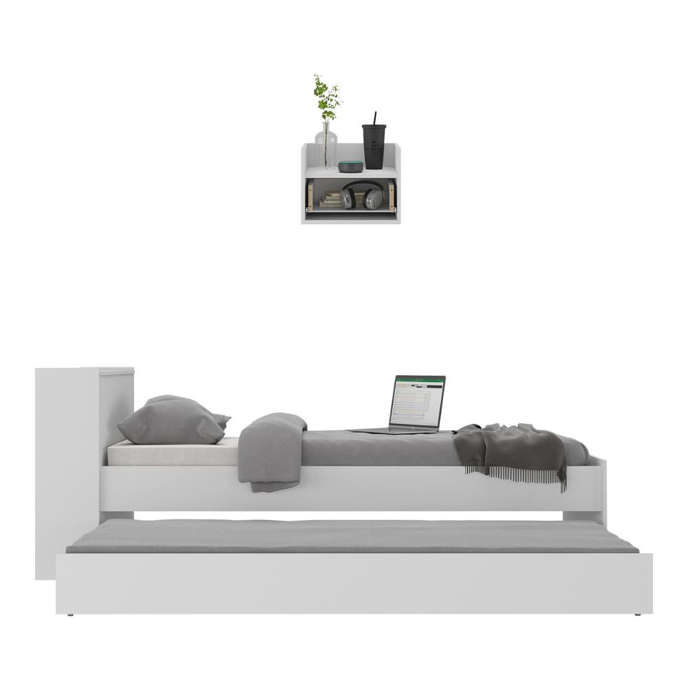 Conjunto Quarto Bicama com Colchão e Baú/Mesa de Cabeceira Suspensa Multimóveis MP4221 Branco