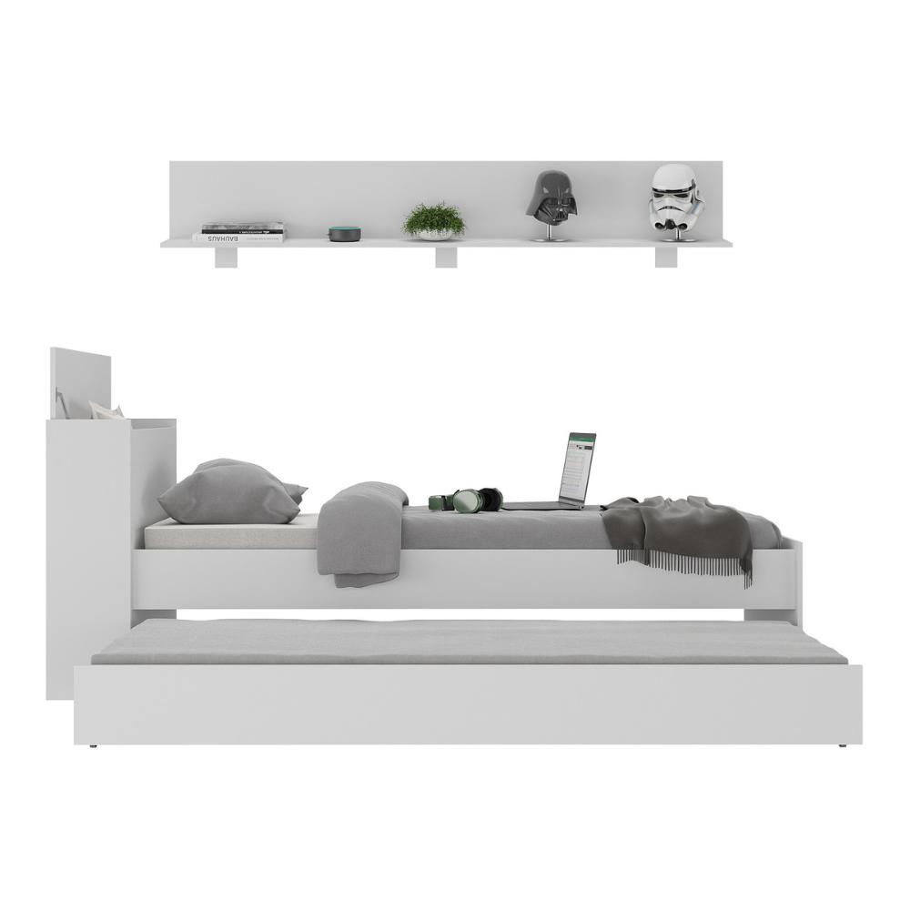 Conjunto Quarto Bicama com Colchão e Baú/Prateleira 175cm Multimóveis MP4220 Branco