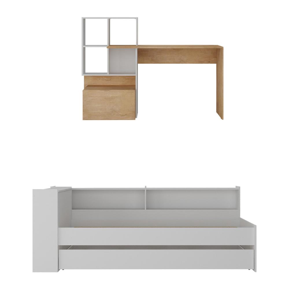 Conjunto Quarto Bicama com Colchão e Baú/Prateleira/Escrivaninha Multimóveis MP4228 Branco/Rustic