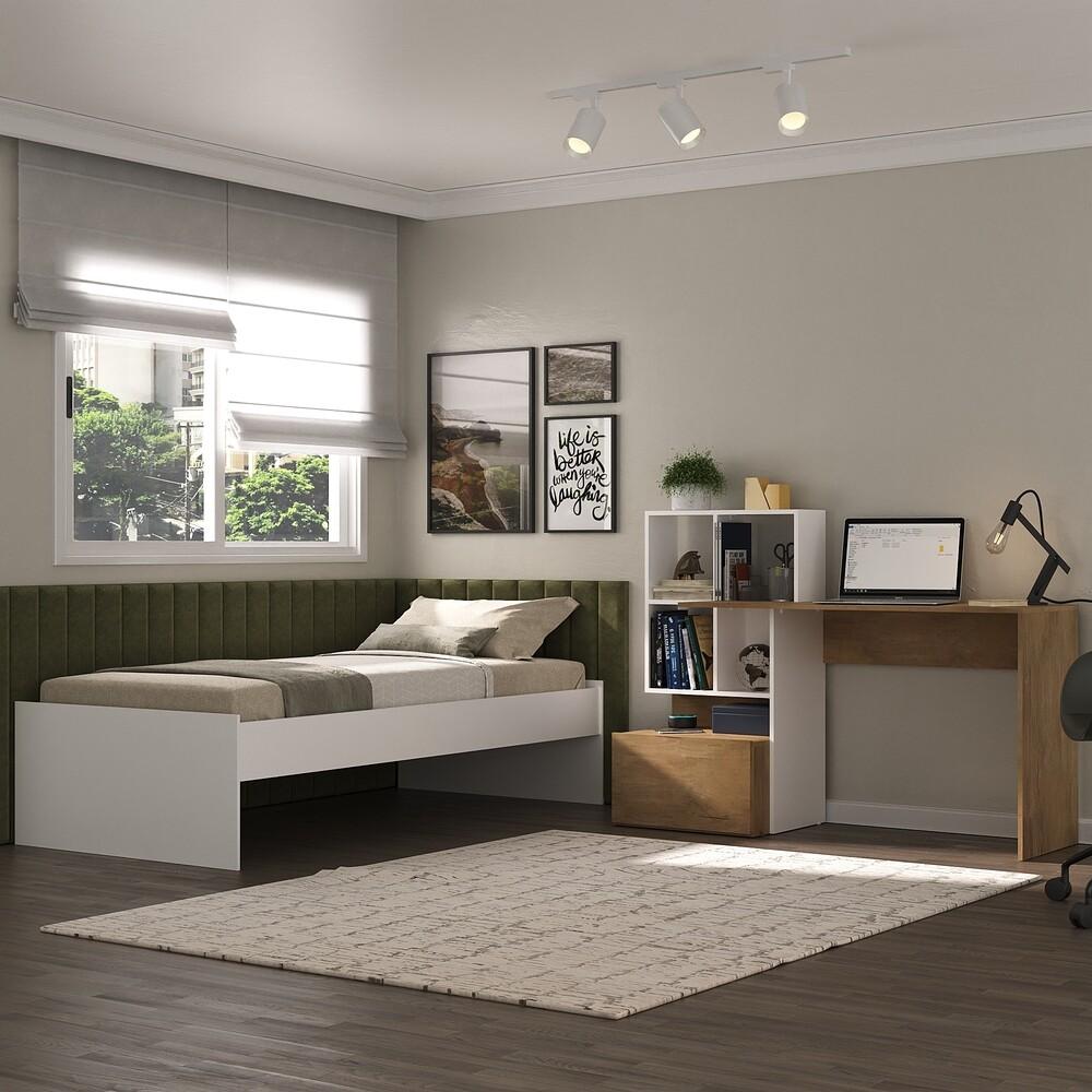 Conjunto Quarto Cama de Solteiro com Escrivaninha Multimóveis MP4124 Branco/Rustic