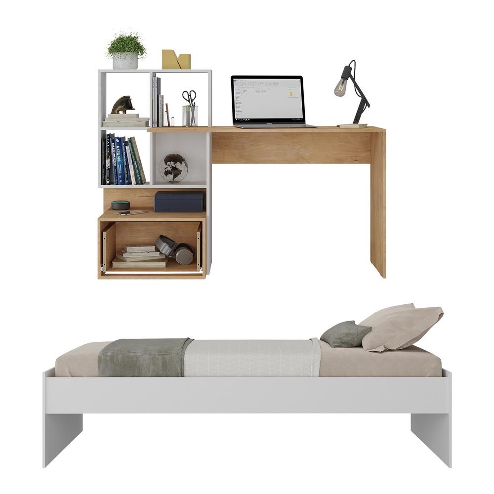 Conjunto Quarto Cama de Solteiro com Escrivaninha Multimóveis MP4124 Branco/Rustic