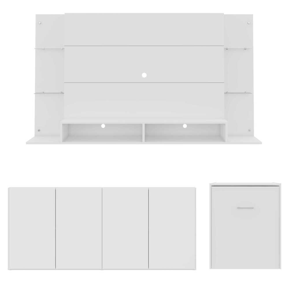 Conjunto Sala de Estar Painel TV 60" / Aparador / Mesa Dobrável Lara Multimóveis Branco