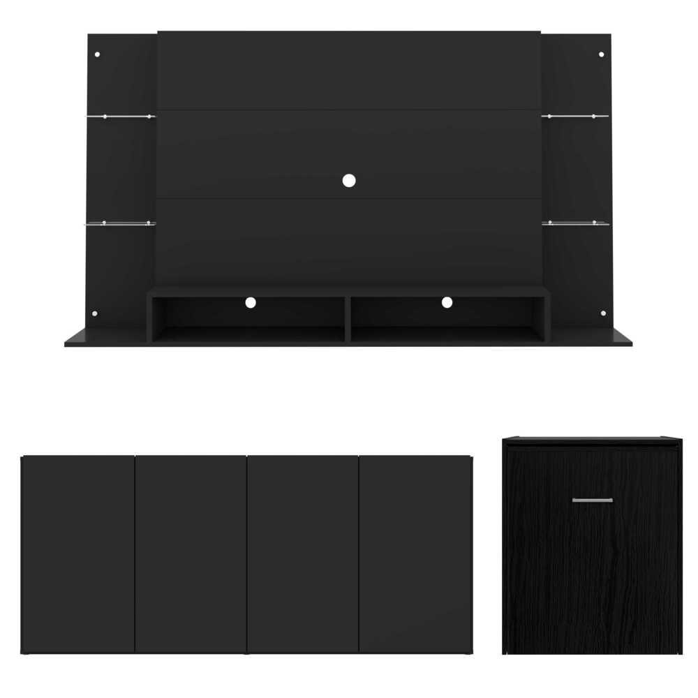 Conjunto Sala de Estar Painel TV 60" / Aparador / Mesa Dobrável Lara Multimóveis Preto
