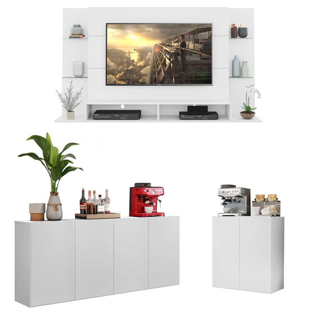 Conjunto Sala de Estar Painel TV 60" e 2 Aparadores Olívia Multimóveis Branco