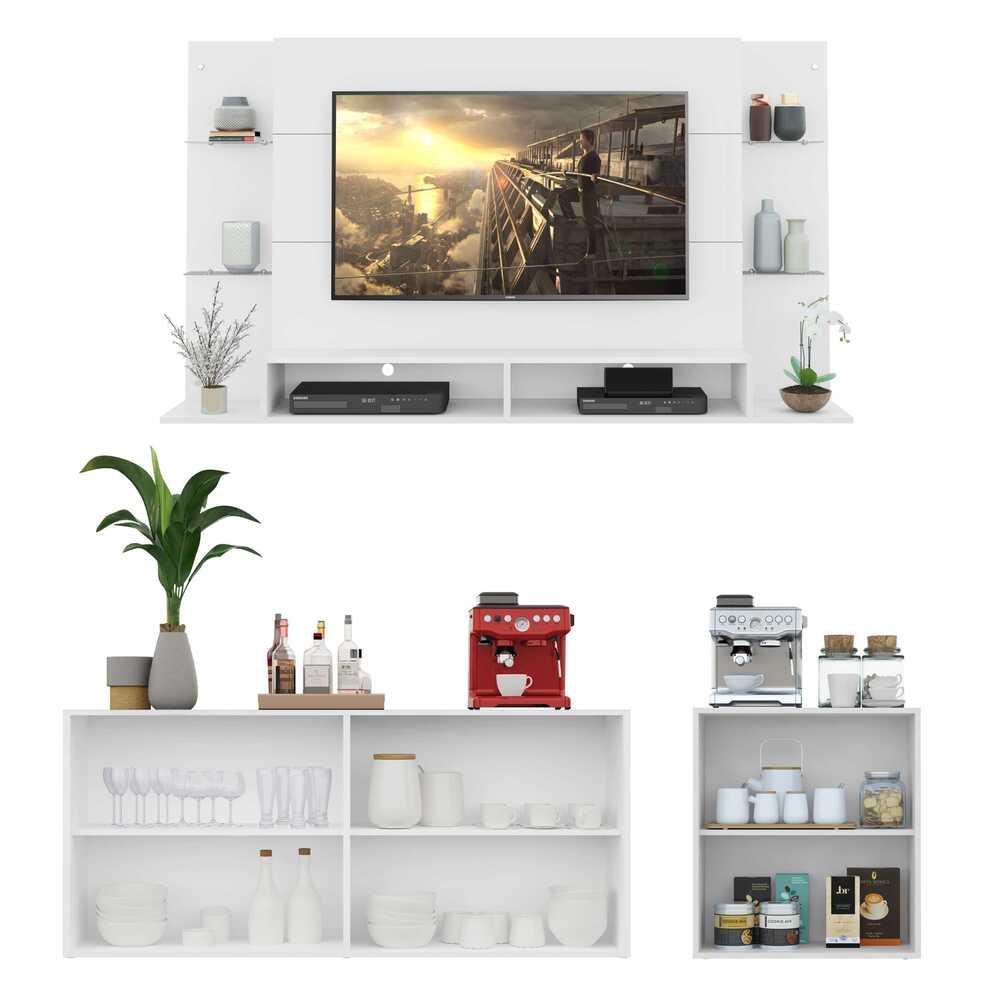 Conjunto Sala de Estar Painel TV 60" e 2 Aparadores Olívia Multimóveis Branco