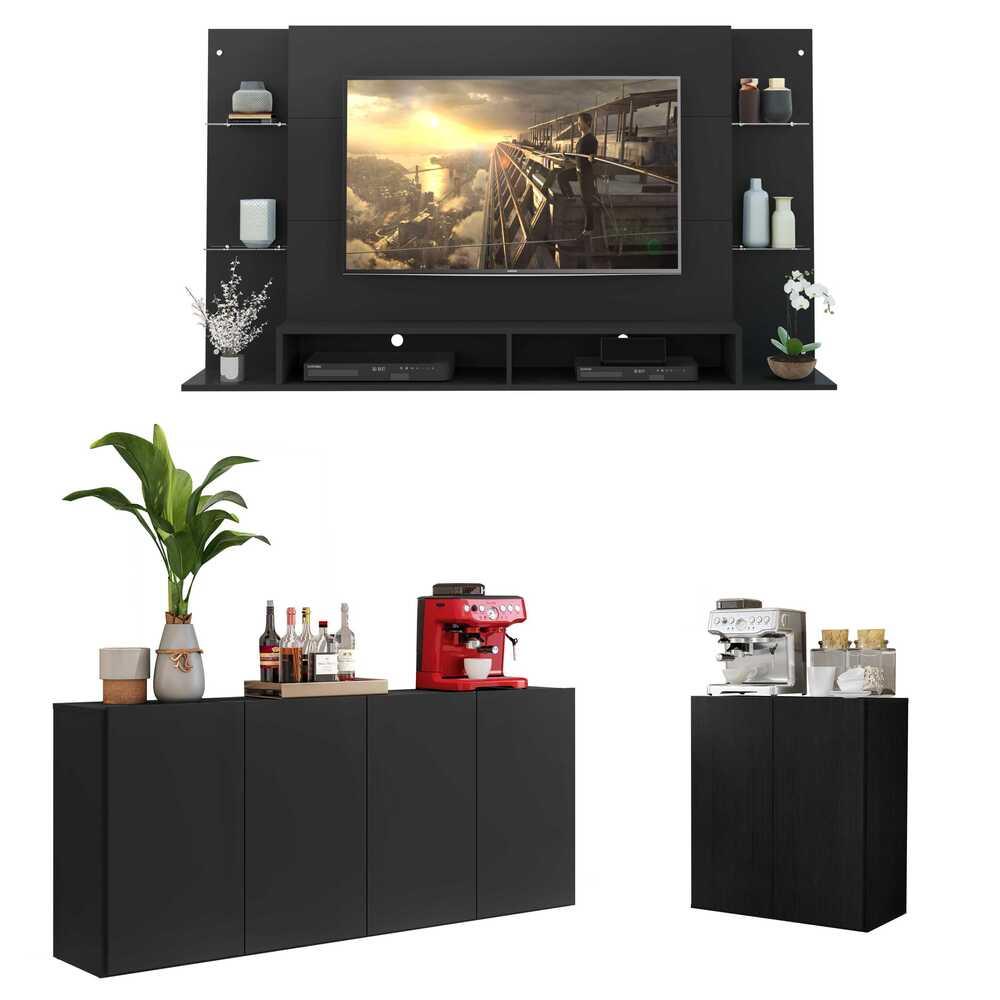 Conjunto Sala de Estar Painel TV 60" e 2 Aparadores Olívia Multimóveis Preto