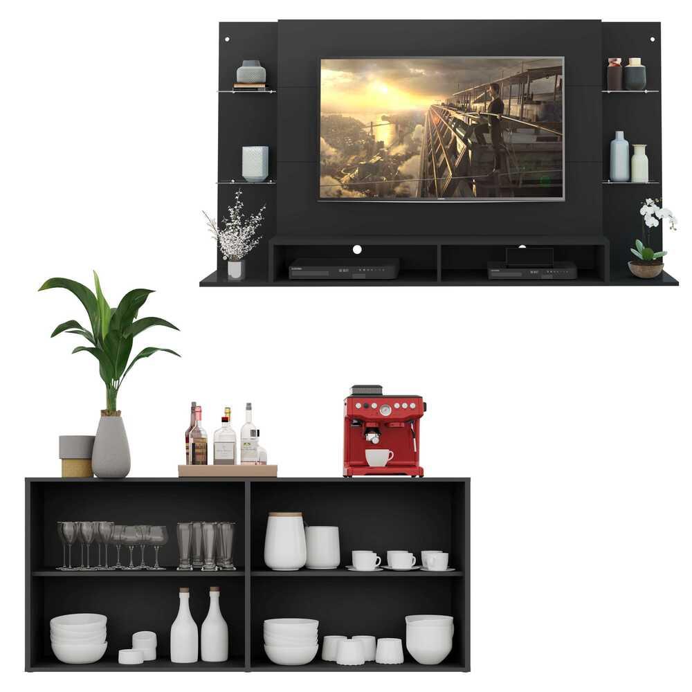 Conjunto Sala de Estar Painel TV 60" e Aparador Helena Multimóveis Preto