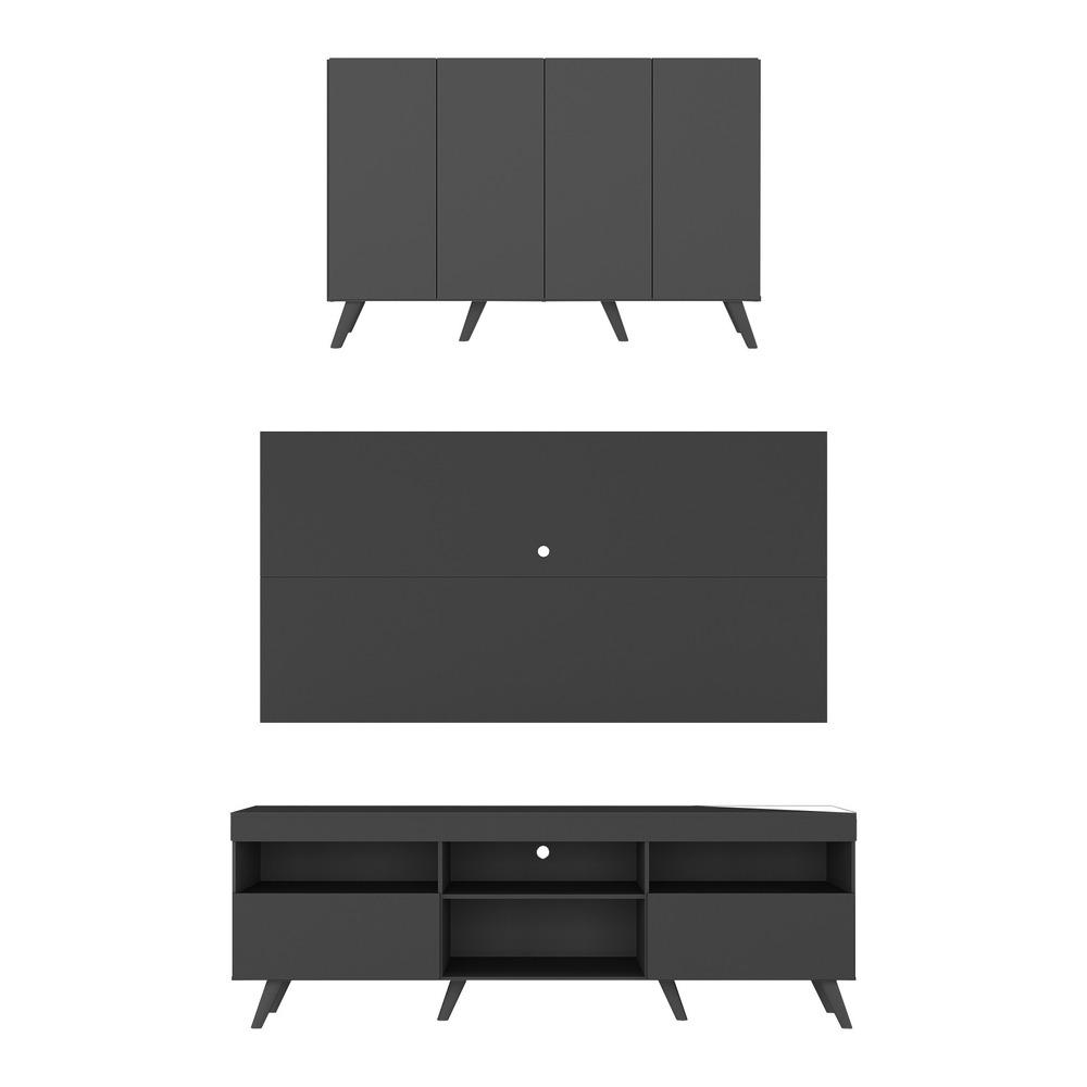 Conjunto Sala de Estar Rack + Painel TV 65" e Aparador Retrô Sofia Multimóveis Preto