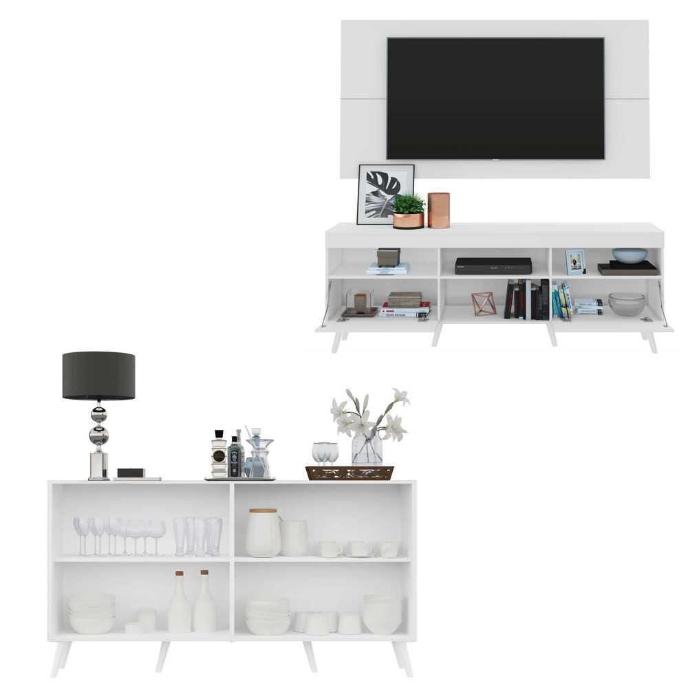 Conjunto Sala de Estar Rack/Painel TV/Aparador Multimóveis Sofia FG1005 Branco