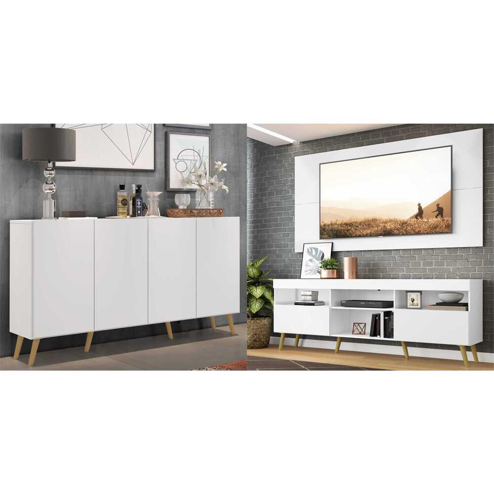 Conjunto Sala de Estar Rack/Painel TV/Aparador Multimóveis Sofia FG1005 Branco/Natural
