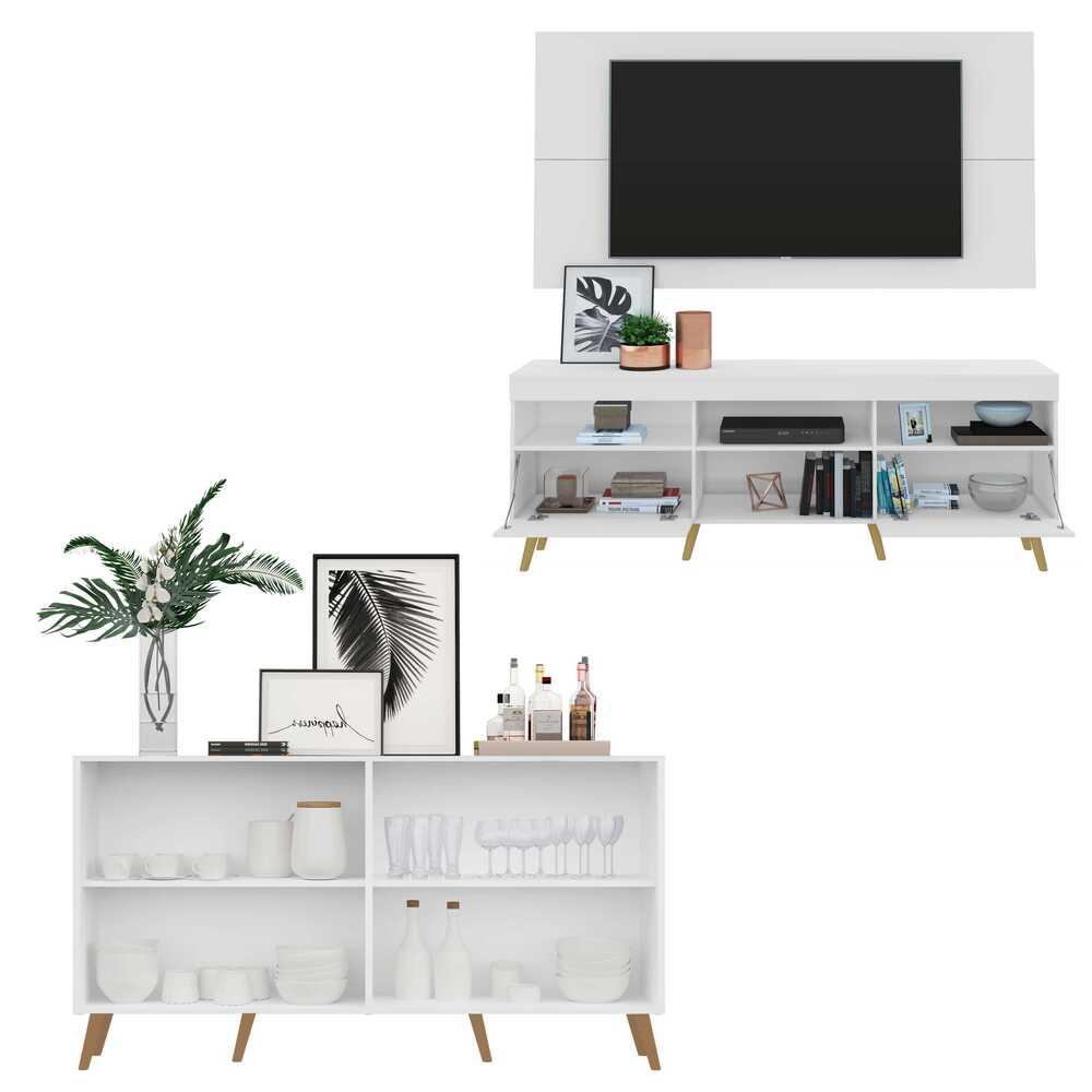 Conjunto Sala de Estar Rack/Painel TV/Aparador Multimóveis Sofia FG1005 Branco/Natural