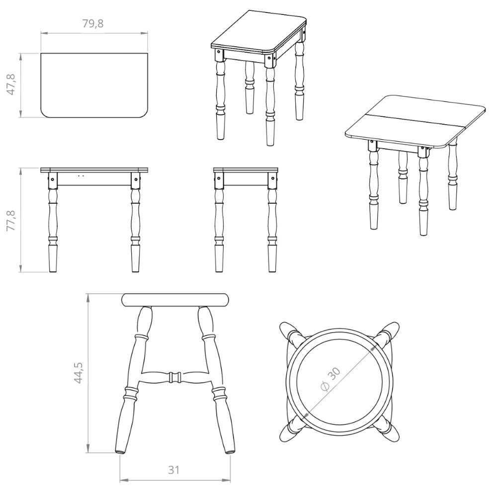 Conjunto Sala de Jantar com Mesa Dobrável e 4 Banquetas Multimóveis CR50117 Mel